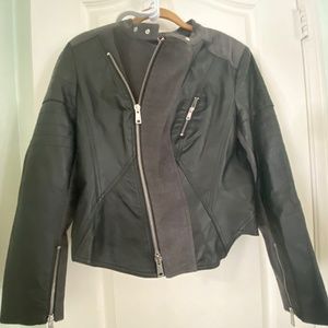 G.I.L.I. Women's Multi Fabric and Genuine Leather Moto Style Front Zip Jacket